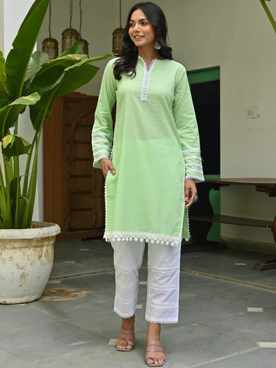 Green Cotton Kurta Set