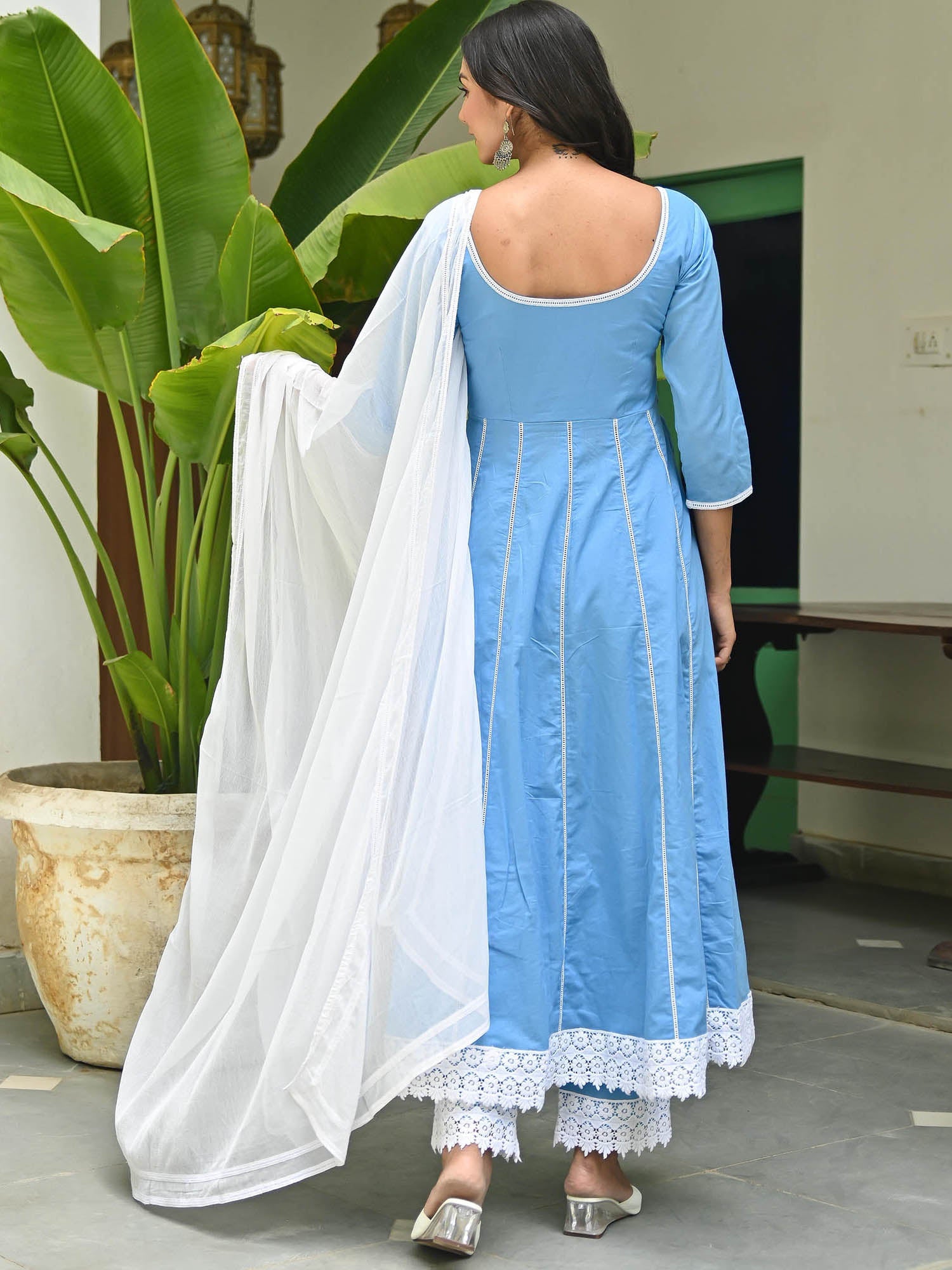 Sky Blue Cotton Crochet Antalkali Set
