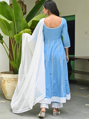 Sky Blue Cotton Crochet Antalkali Set
