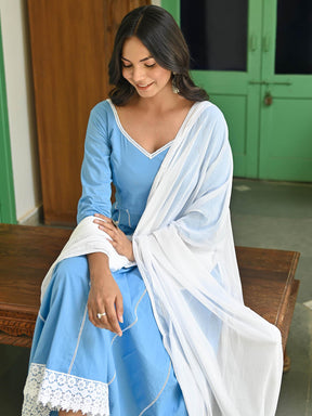 Sky Blue Cotton Crochet Antalkali Set