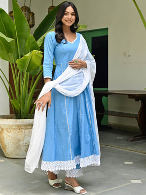 Sky Blue Cotton Crochet Antalkali Set