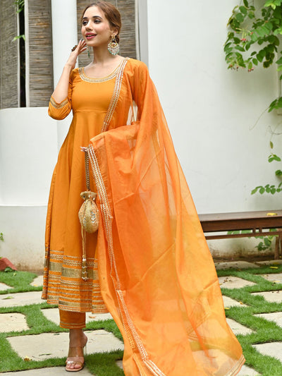 Orange Cotton Anarkali Set