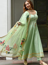 Green Cotton Anarkali set