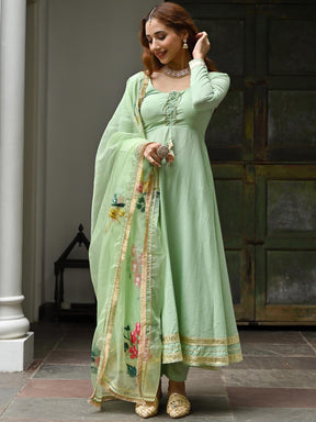 Green Cotton Anarkali set