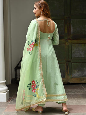 Green Cotton Anarkali set