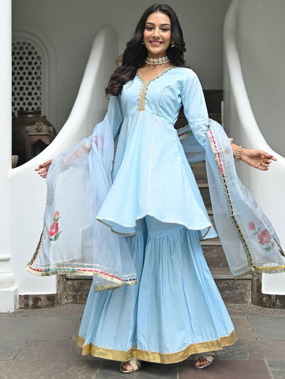 Sky Blue Hand Paint organza set