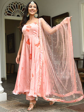 Peach Marble Print Anakali Set