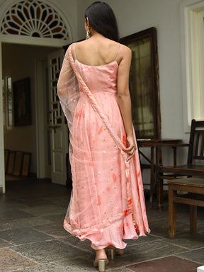 Peach Marble Print Anakali Set