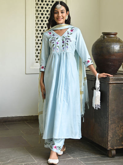 Powder Blue Embroidered Kurta Set