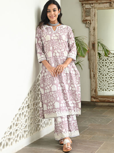 Plum Printed Kurta Set