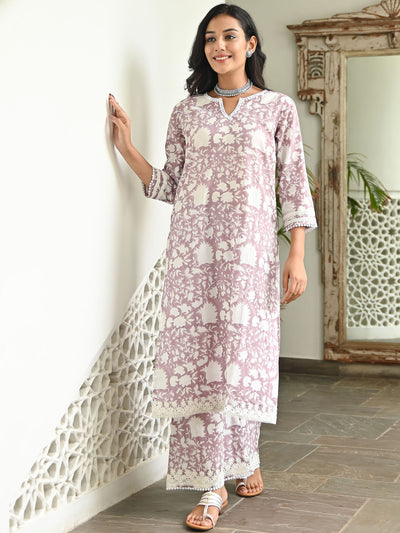 Plum Printed Kurta Set