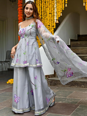 Grey Hand Painted Sharara Set