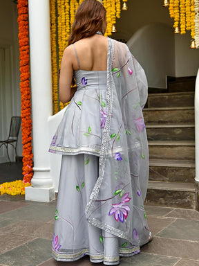 Grey Hand Painted Sharara Set