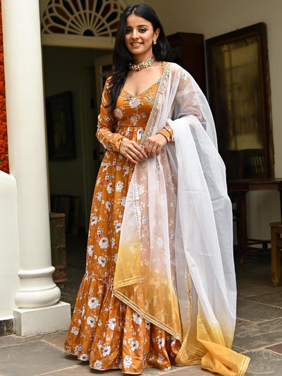 Brown Printed Long Dress