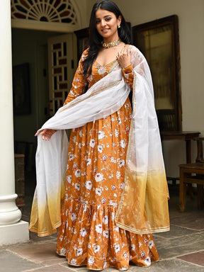 Brown Printed Long Dress