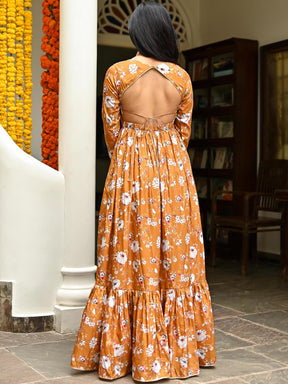 Brown Printed Long Dress