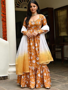 Brown Printed Long Dress