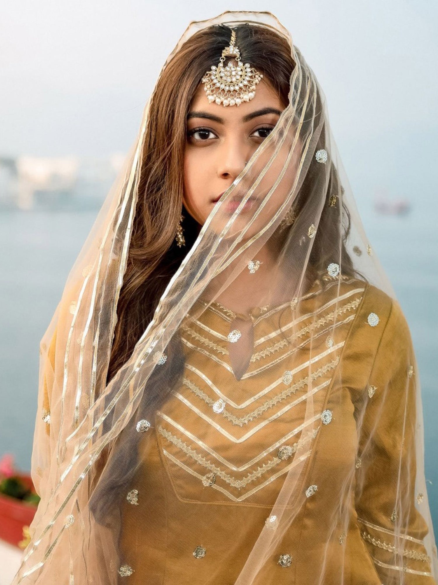 Gold Silk Sharara Dupatta Set
