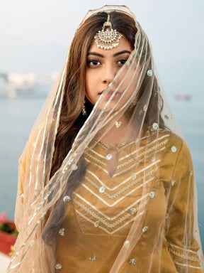 Gold Silk Sharara Dupatta Set