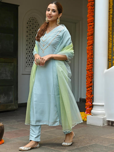 Blue Embroidered Kurta Set