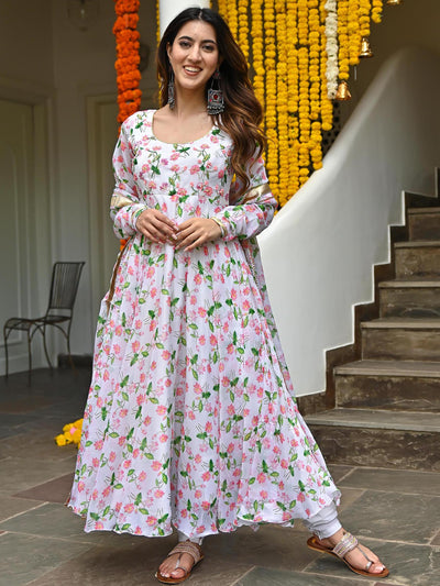 White Printed  Anarkali