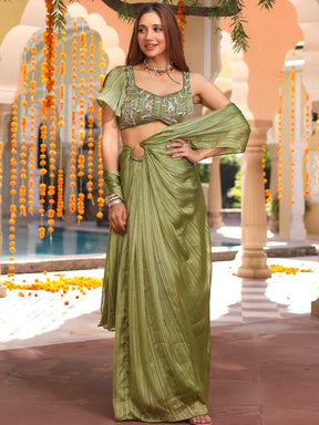 Mehndi Green Pre Draped Ring Saree