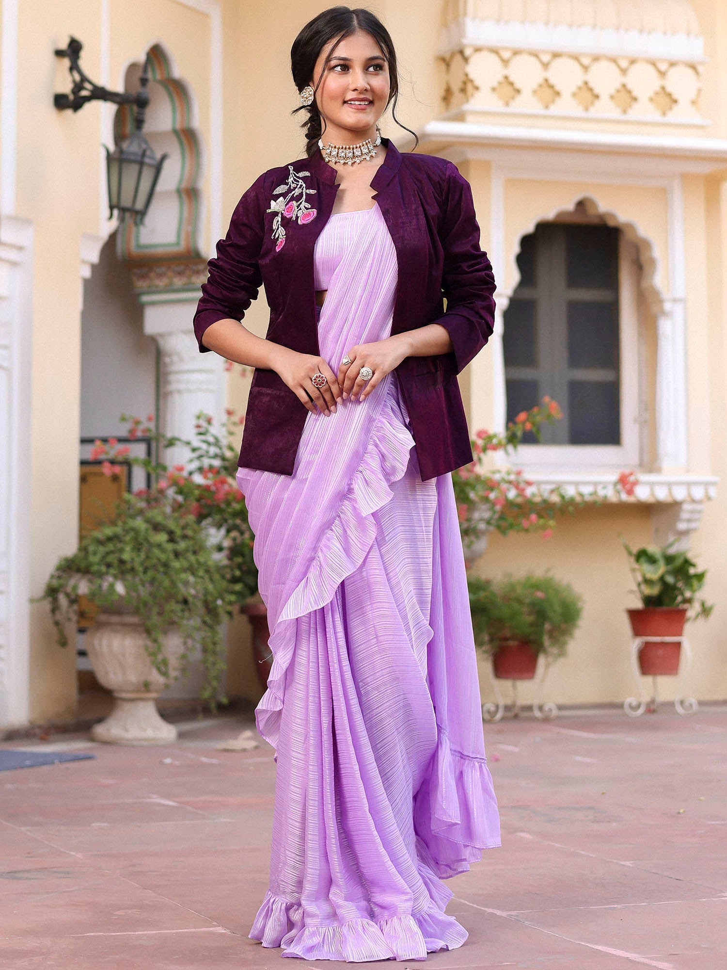 Lilac jacket Saree1