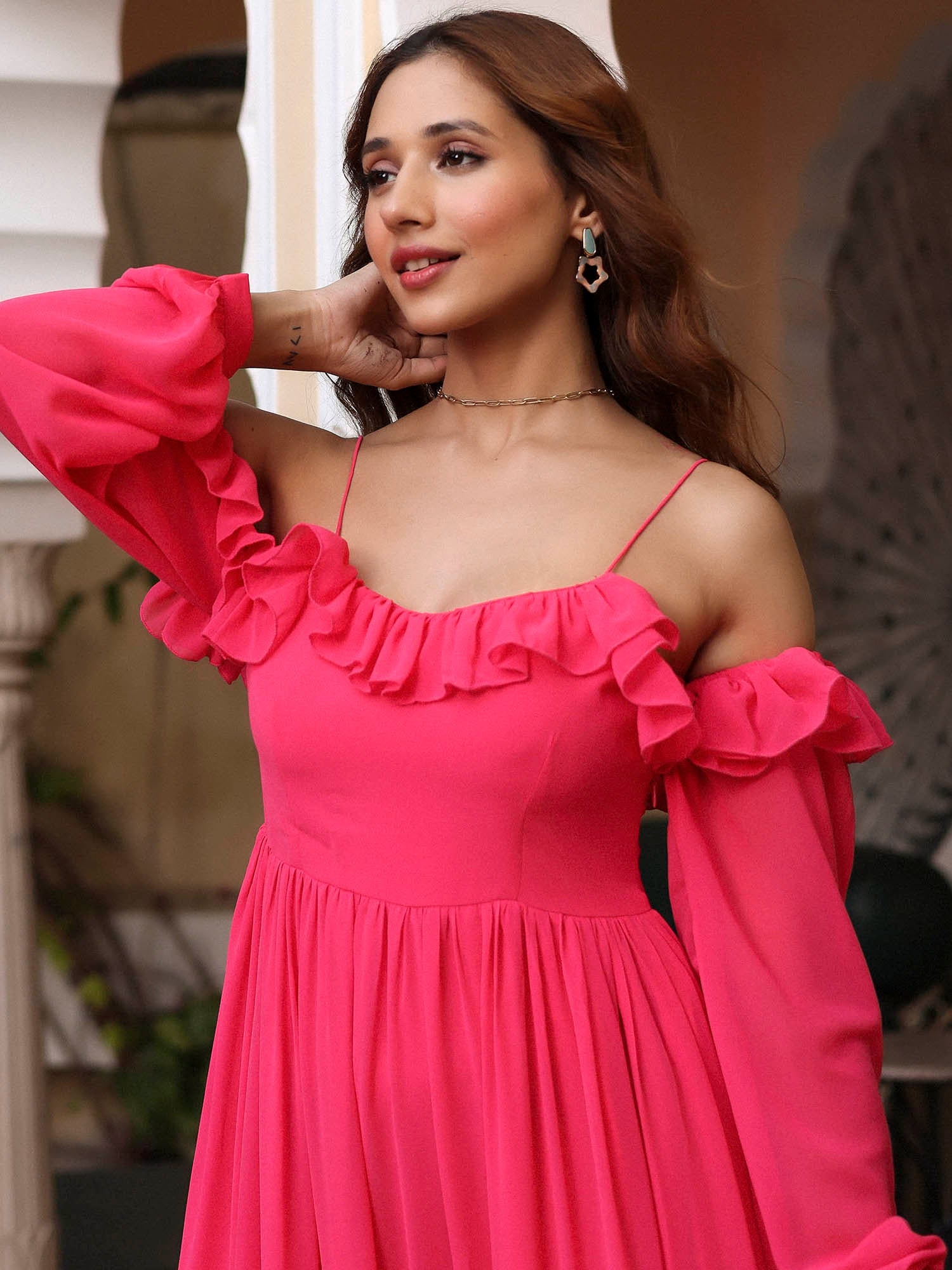 Neon Pink Flared Dress Neon Pink Flared Dress