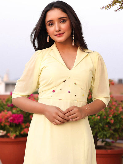 Lemon Yellow Embroidered Dress