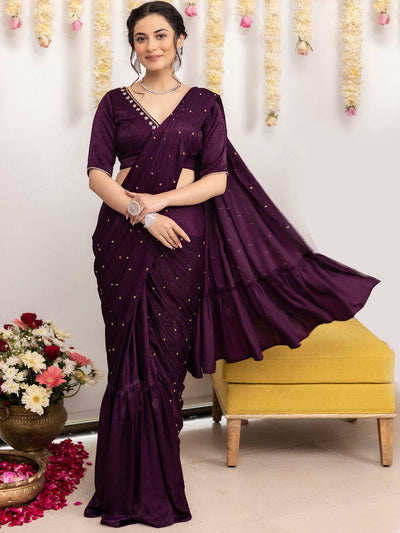 Purple Apricot Ruffle Saree