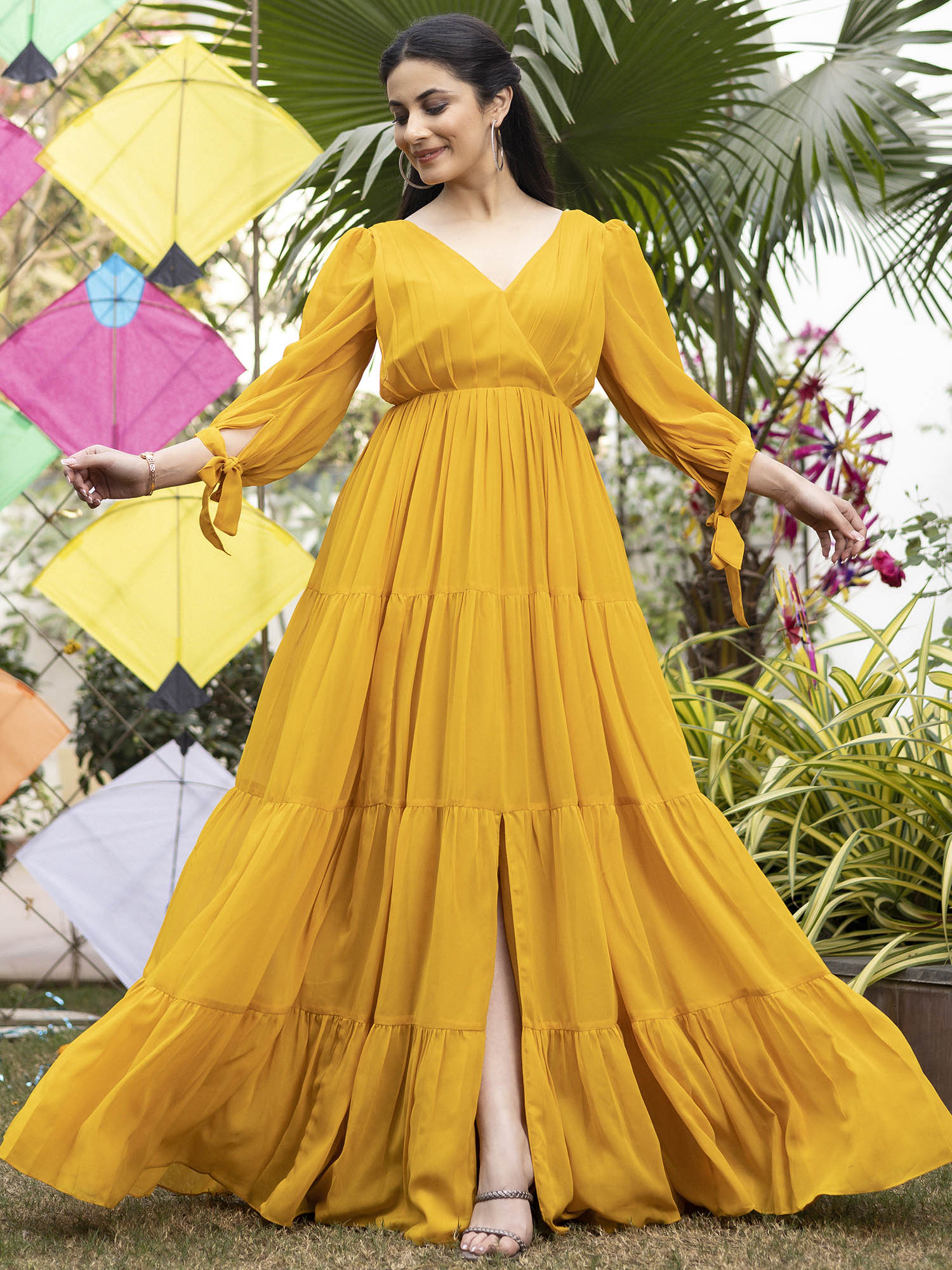 Frock Mustard Yellow Ruffle Dress Yellow Gown Full Frock In