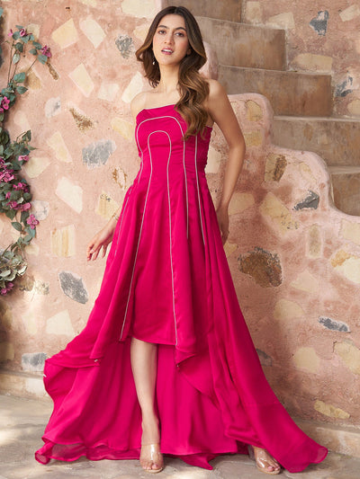 Ruby Pink Off Shoulder High Low Gown