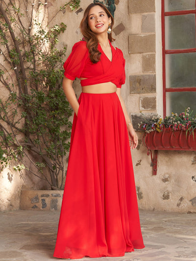 TOMATO RED CROP TOP WITH SKIRT