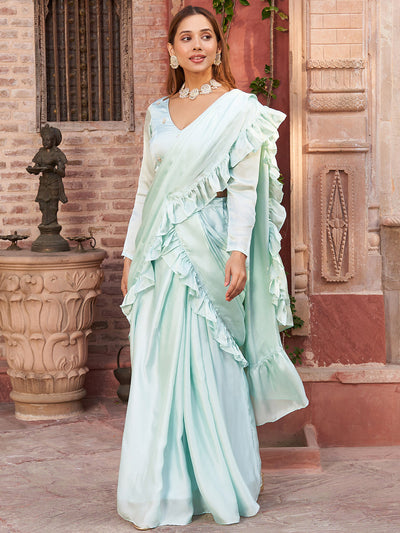 SKY BLUE DRAPPED SAREE