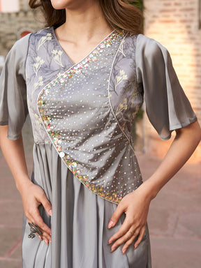 GREY PEPLUM TOP WITH PANT SET