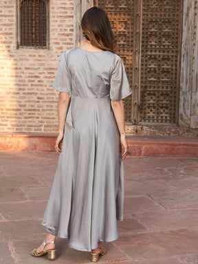 GREY PEPLUM TOP WITH PANT SET