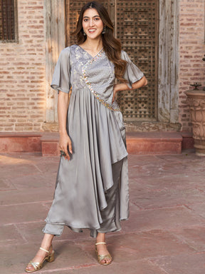 GREY PEPLUM TOP WITH PANT SET