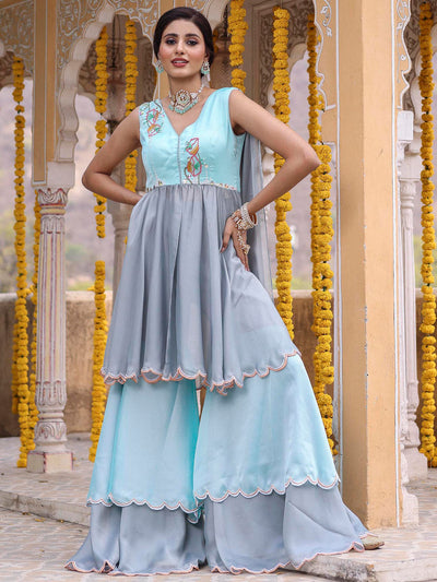BLUE GREY GHARARA SET