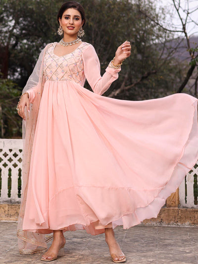 PINK MUKAISH ANARKALI SET