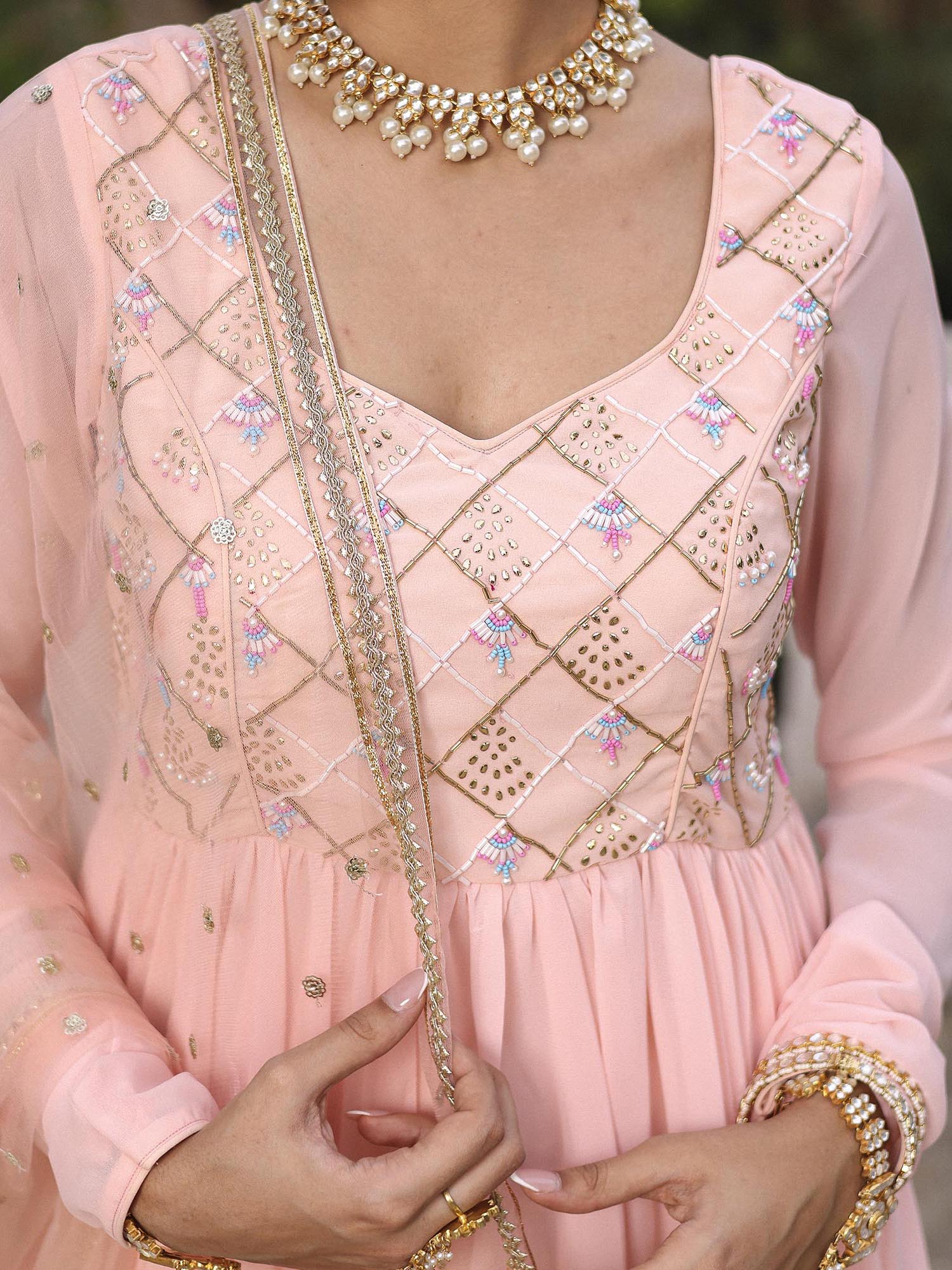 PINK MUKAISH ANARKALI SET