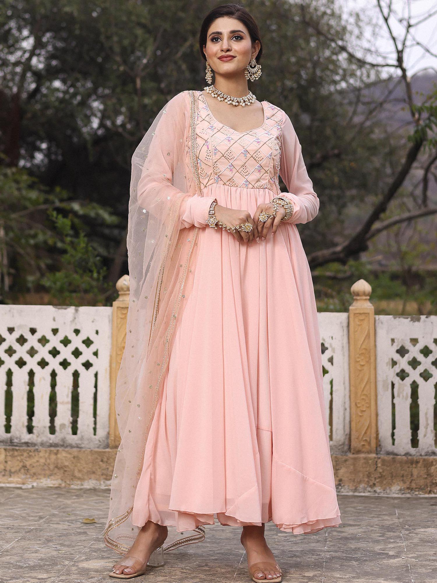 PINK MUKAISH ANARKALI SET