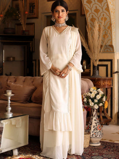 OFF WHITE KURTA SHARARA SET