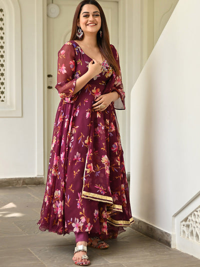 Maroon Printed Anarkali
