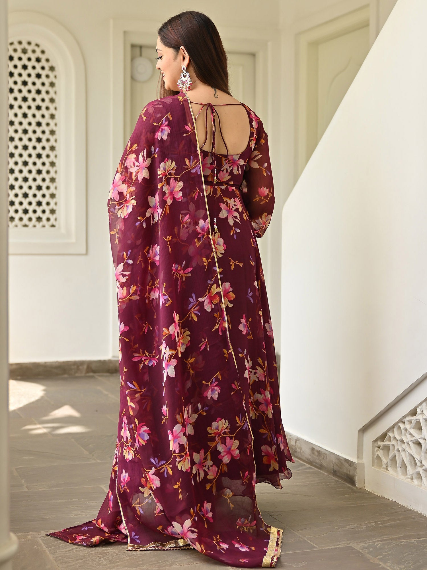 Maroon Printed Anarkali