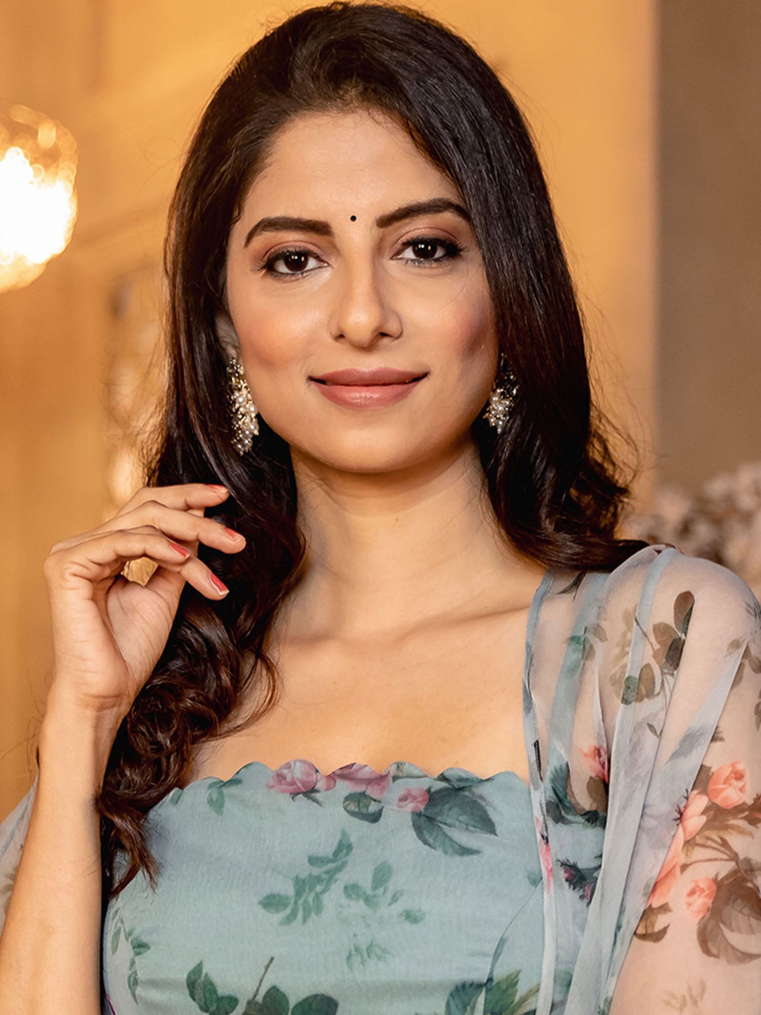 Blue Crop Top Palazzo Set Without  Shrug