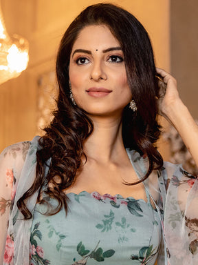 Blue Crop Top Palazzo Set Without  Shrug