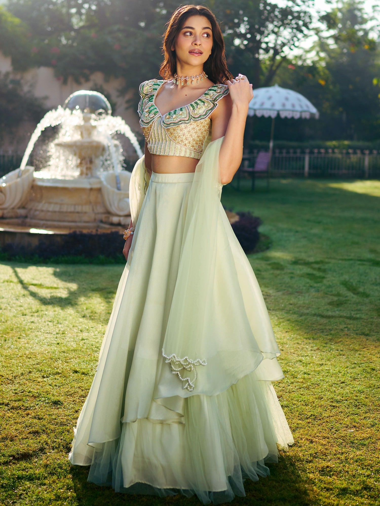 Modern Sage Green Lehenga Set
