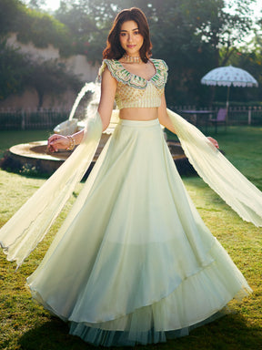 Modern Sage Green Lehenga Set
