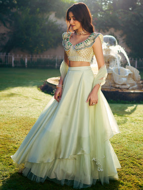 Modern Sage Green Lehenga Set