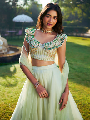 Modern Sage Green Lehenga Set